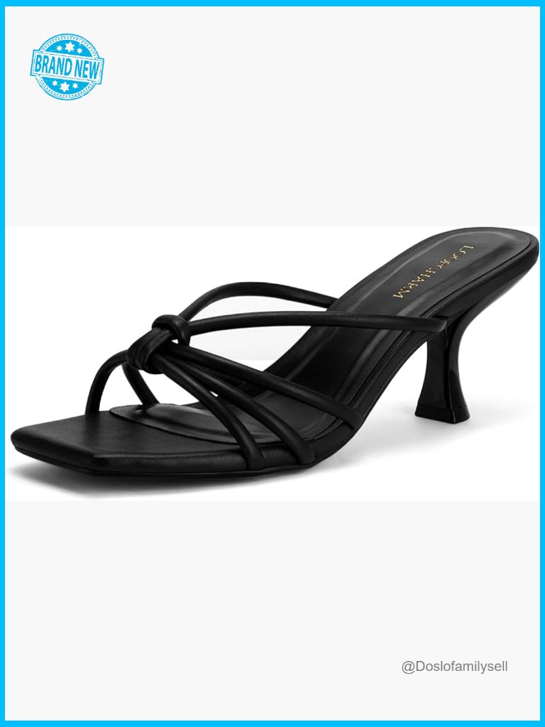 Strappy Square Open Toe Kitten Heels Slide Sandals Slip On Mule Style Fashion